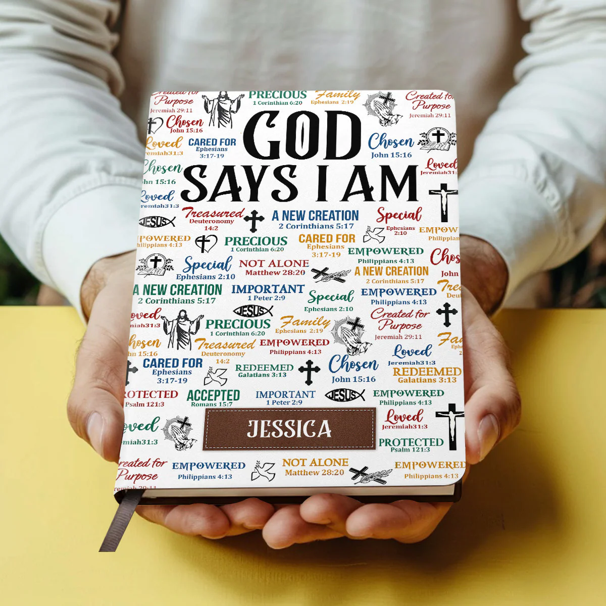 God Says I Am - Personalized Leather Cover Notebook HL128 - Image 4