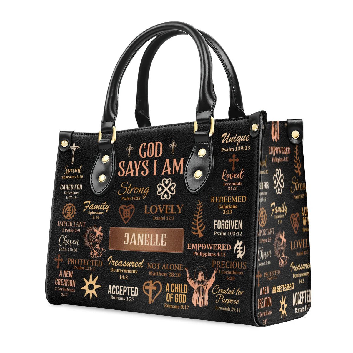 God Says I Am - Personalized Leather Handbag HN02 - Image 5