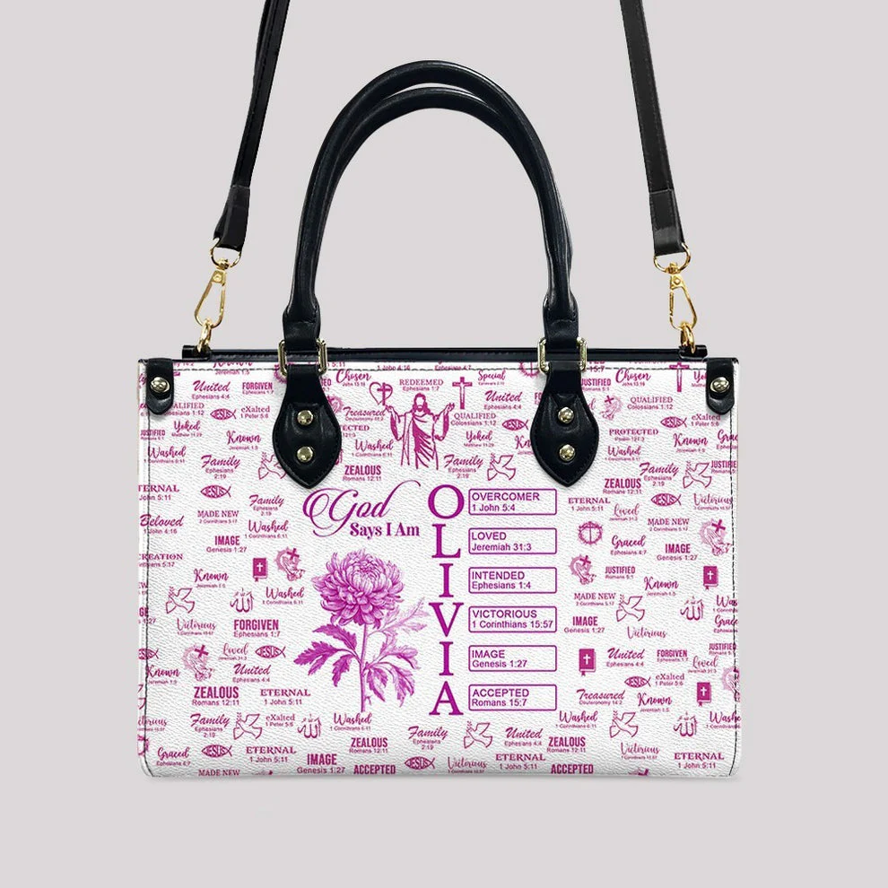 God Says I Am - Personalized Leather Handbag with Name - Gift For Her HL128 - Image 3