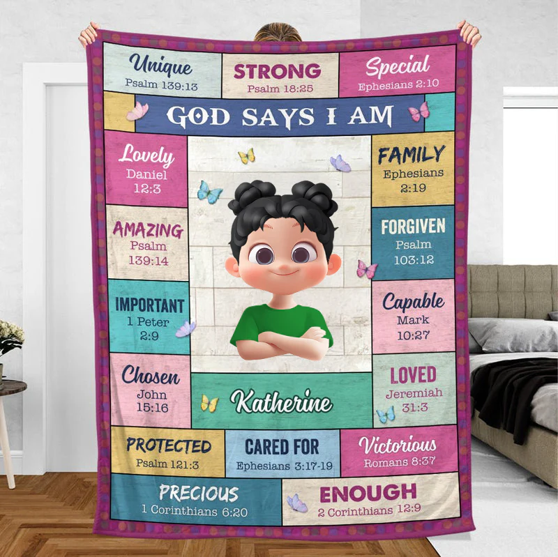 God Says I Am Strong - Personalized Blanket - Meaningful Gift For Birthday, Kids | GR29.Ver3 TD118 - Image 2