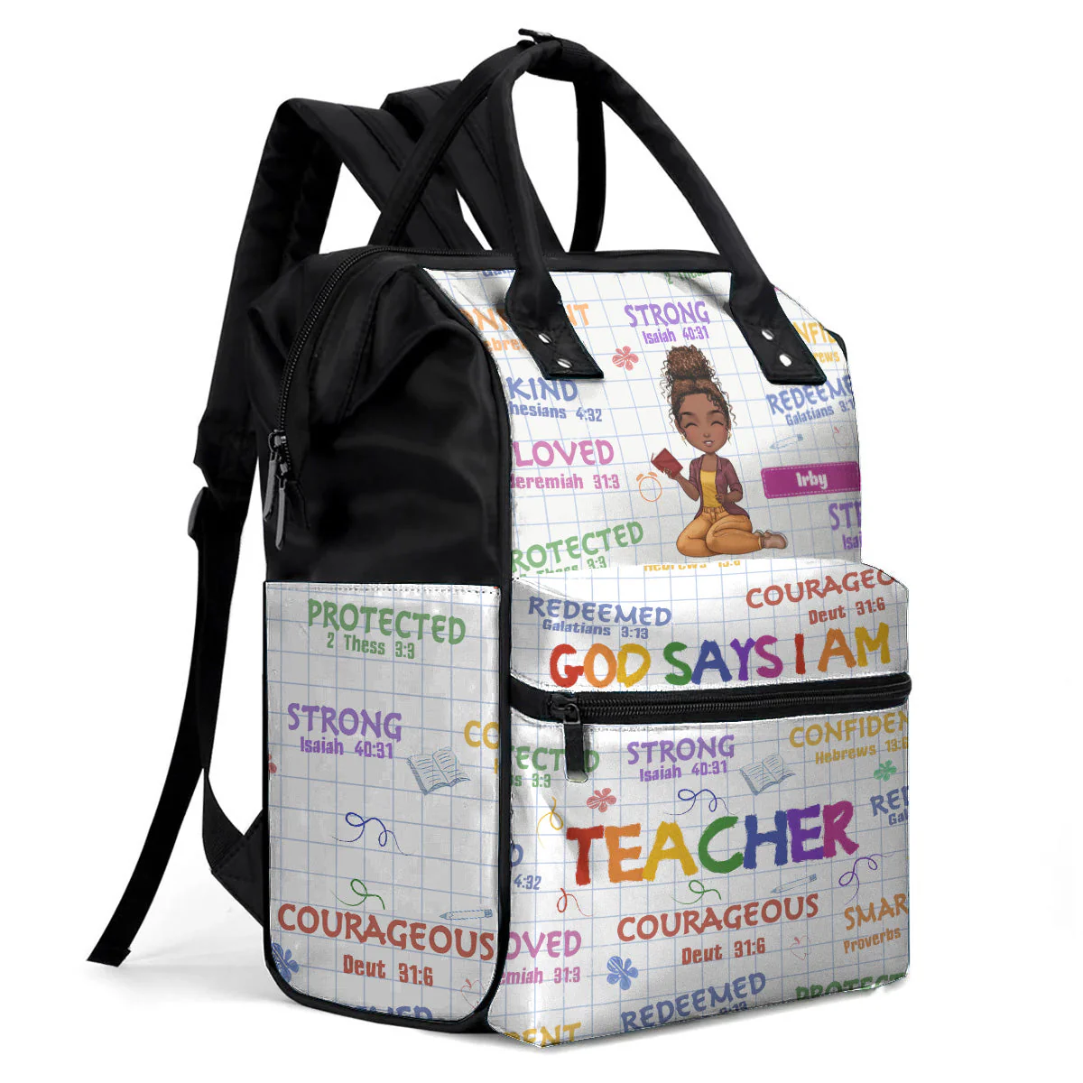 God Says I Am Teacher - Personalized Duckbilled Backpack - Gift For Teacher, Back To School | CLTC04. Reading Sit Woman HH01 - Image 2