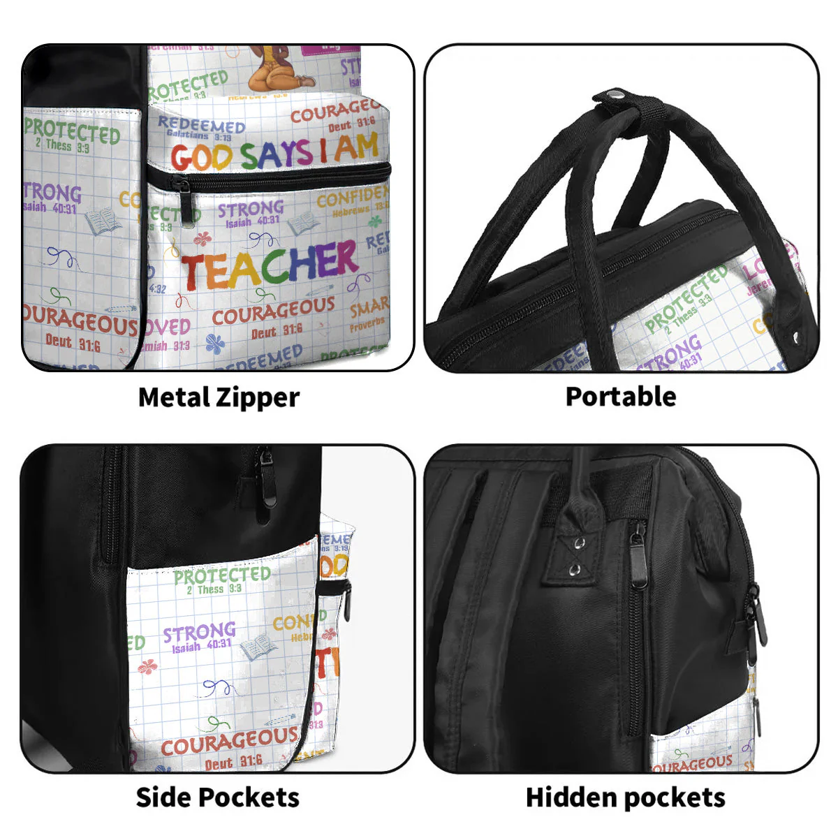 God Says I Am Teacher - Personalized Duckbilled Backpack - Gift For Teacher, Back To School | CLTC04. Reading Sit Woman HH01 - Image 5