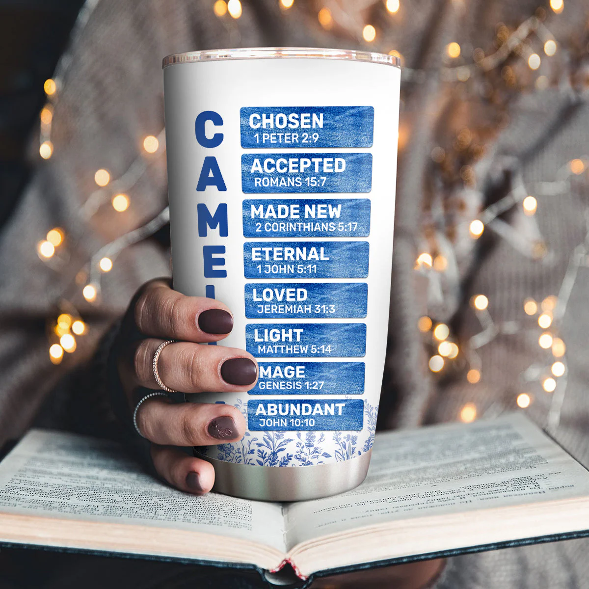 God Says I Am Toile De Jouy Style - Personalized Stainless Steel Tumbler - Image 2