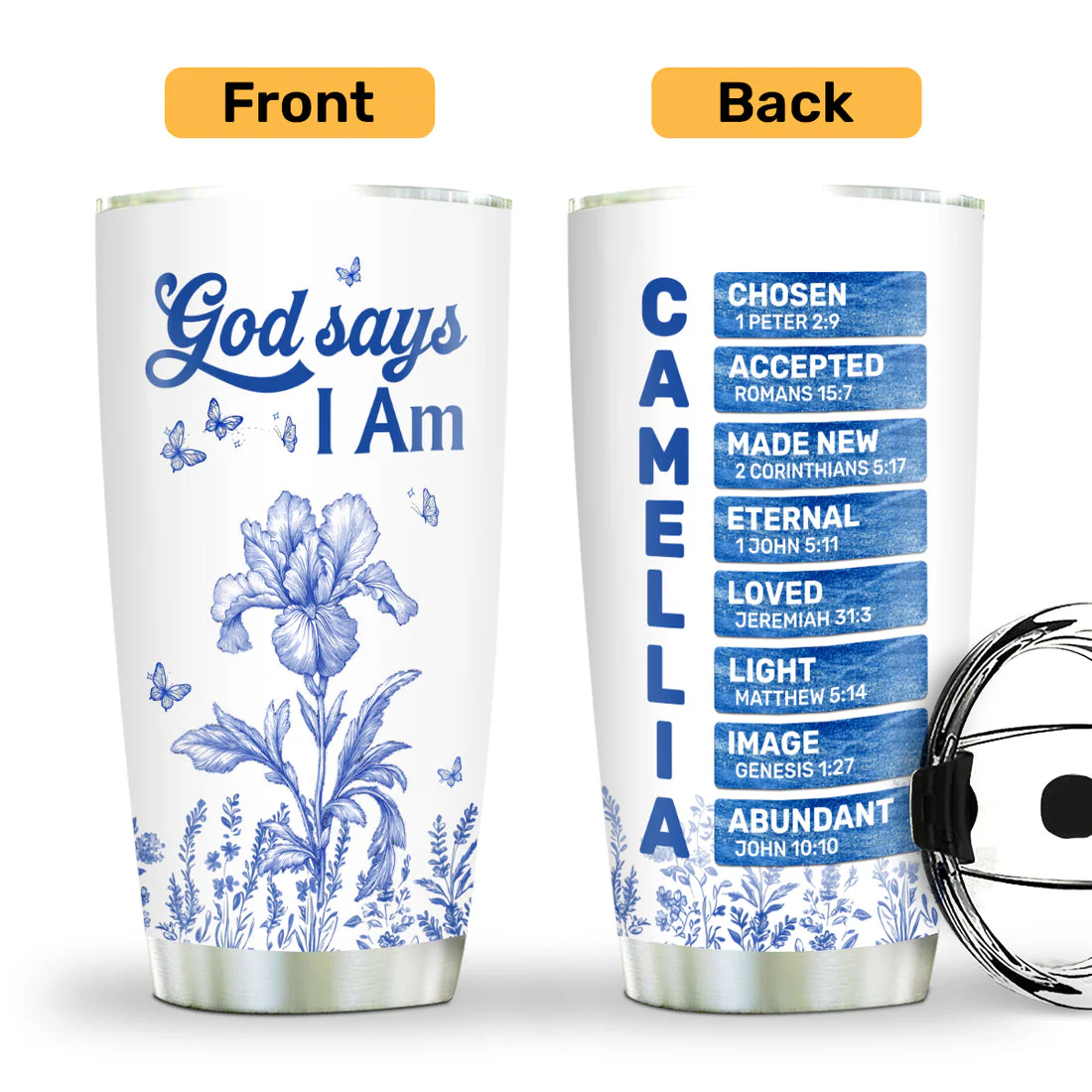 God Says I Am Toile De Jouy Style - Personalized Stainless Steel Tumbler - Image 4