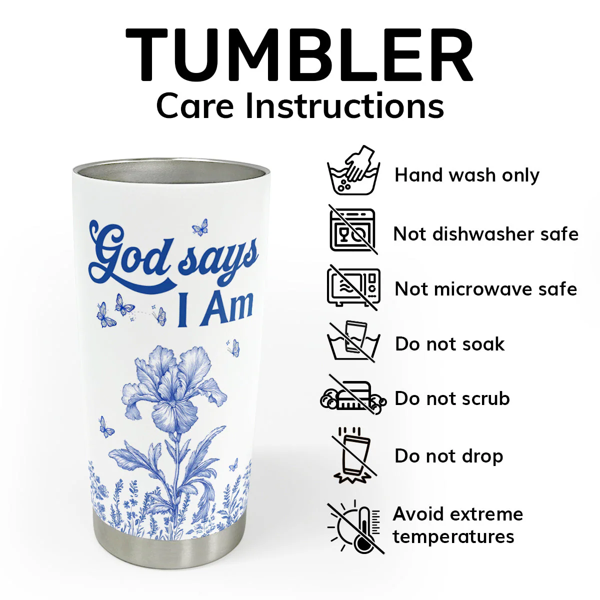 God Says I Am Toile De Jouy Style - Personalized Stainless Steel Tumbler - Image 5