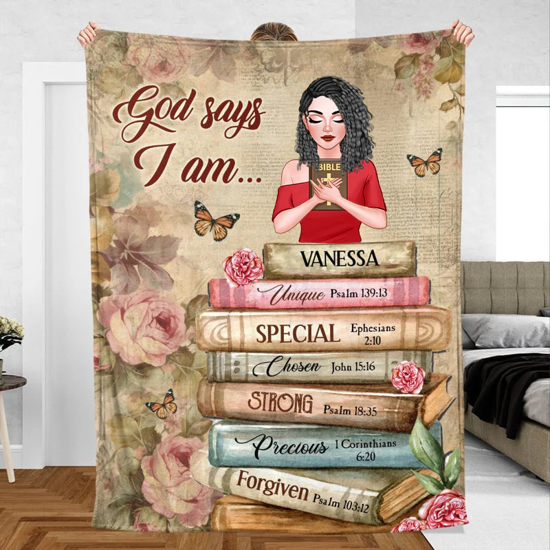 God Says I Am With Books Flowers - Personalized Blanket - Thoughtful Gift For Birthday TD118 - Image 2