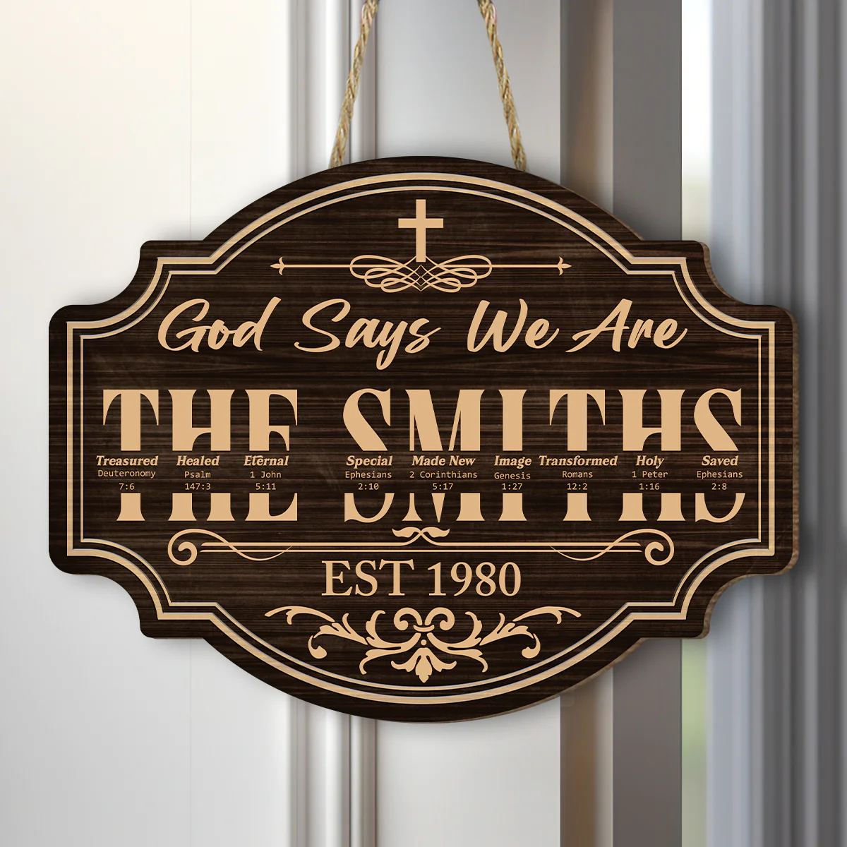 God Says We Are - Personalized Wooden Door Sign | TD118