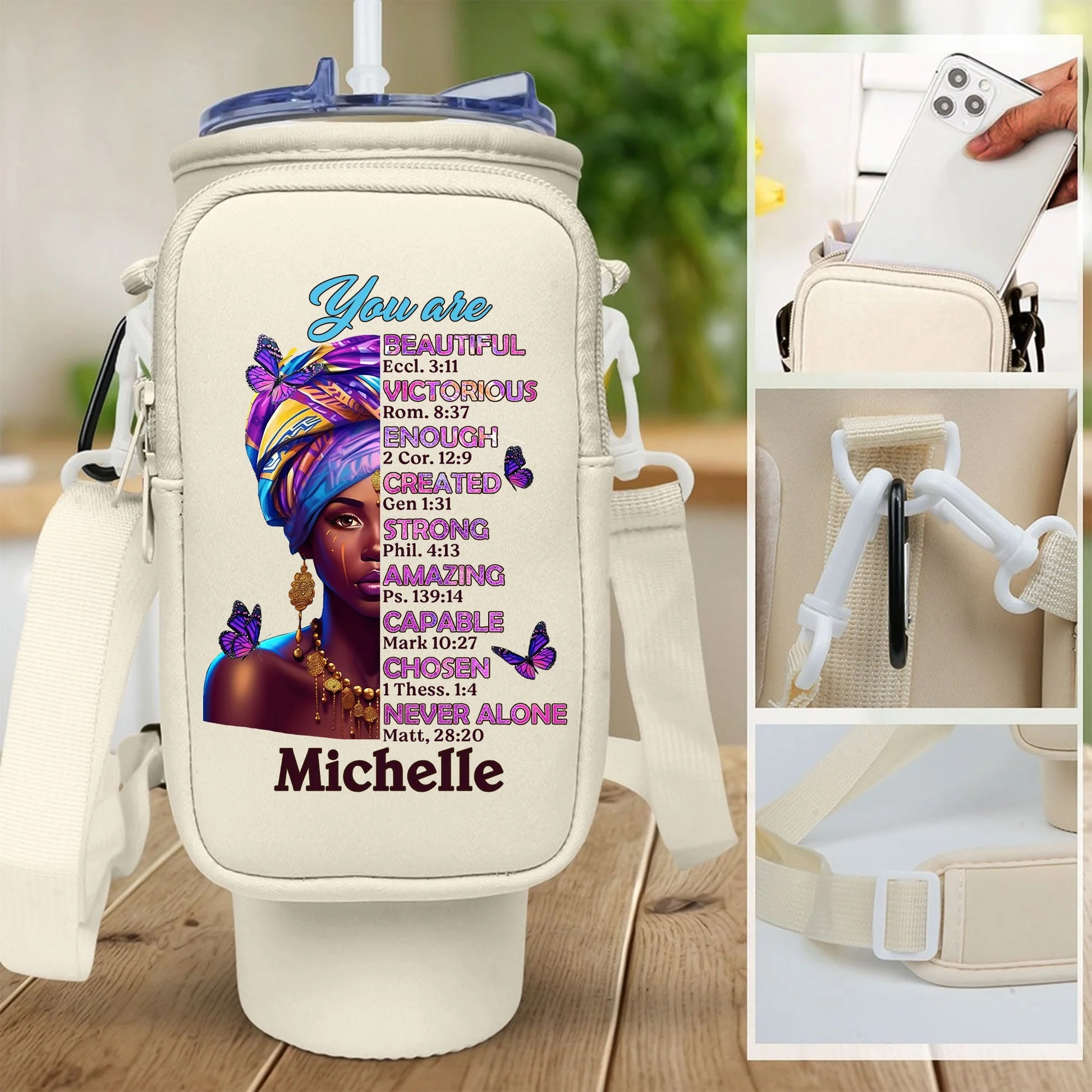 God Says You Are Bible Verse - Personalized Tumbler Holder Bag - Gift For African Woman HH01
