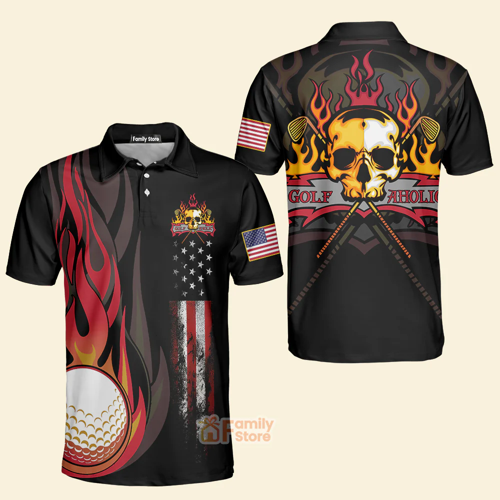 Golf Flame Skull Short Sleeve Golf - Men Polo Shirt - Image 4