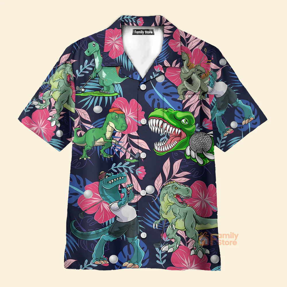 Golf Funny Dinosaur Back Nines Matter Tropical Pattern - Hawaiian Shirt - Image 2