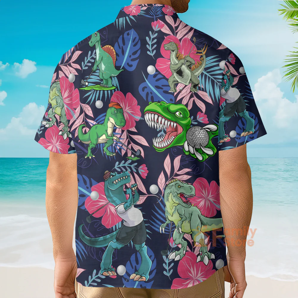 Golf Funny Dinosaur Back Nines Matter Tropical Pattern - Hawaiian Shirt - Image 5