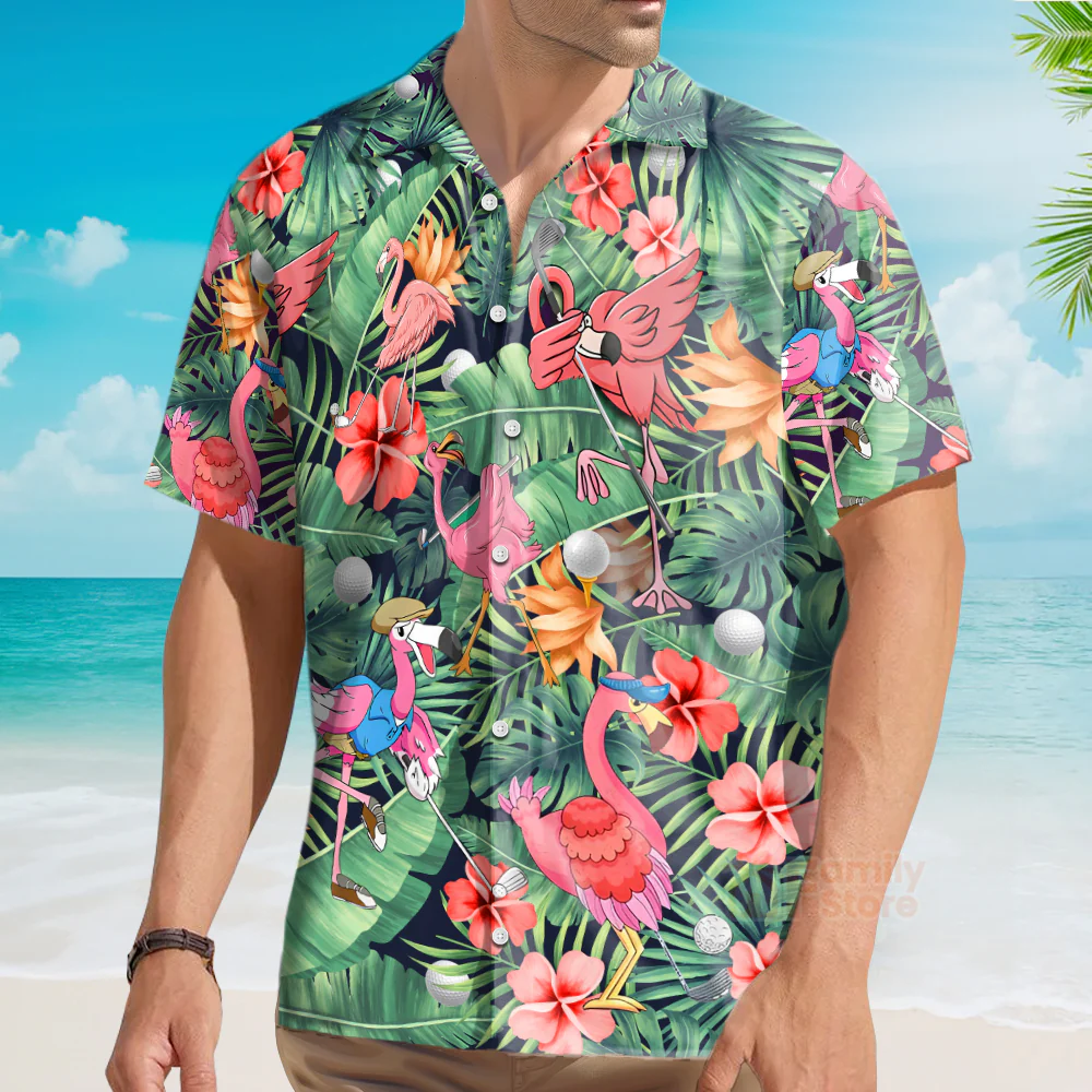 Golf Funny Flamingo Playing Golf Talk Birdie To Me - Hawaiian Shirt - Image 3