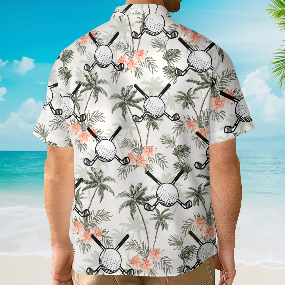 Golf Putter And Balls With Palm Trees Design Hawaiian Shirt - Image 4