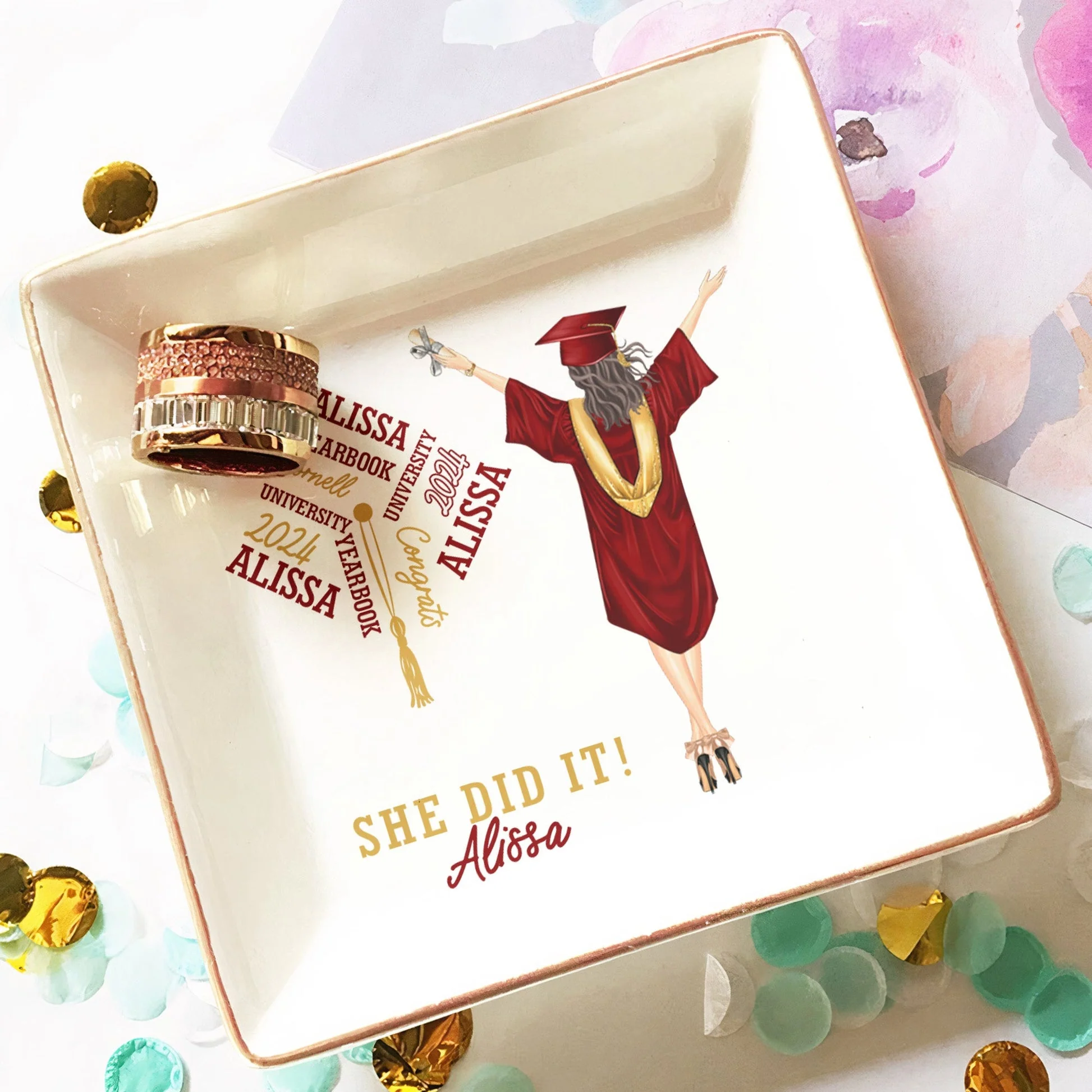 Graduation Gift She Did It - Personalized Jewelry Dish - GR4 PT - Image 3