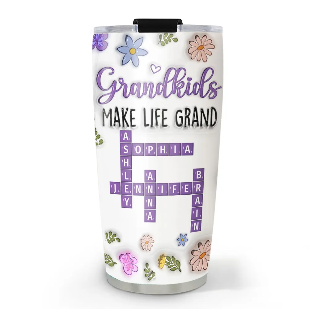 Grandkids Make Life Grand Crossword Puzzle - Personalized Tumbler - Gift For Mom, Grandma HN02