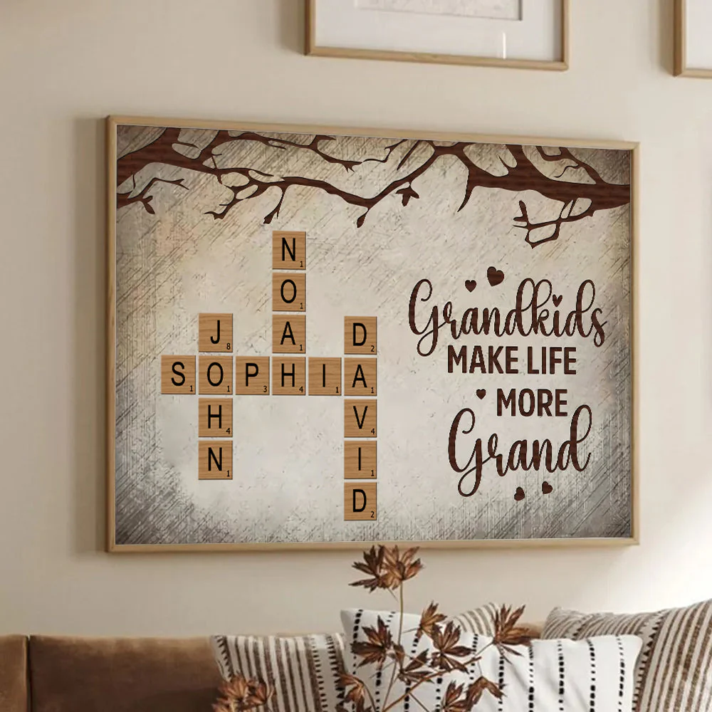 Grandkids Make Life More Grand Family Crossword - Personalized Canvas Poster - Gift For Grandma, Family Members - Image 3