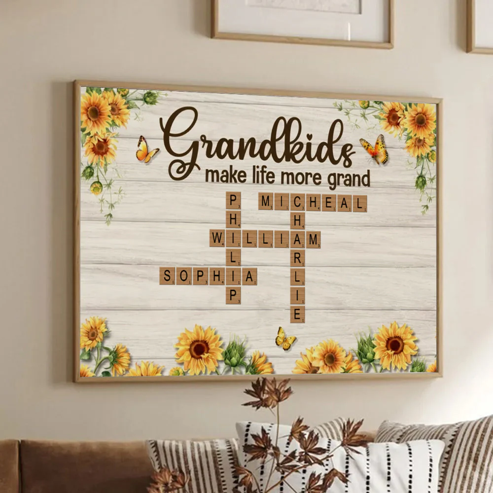 Grandkids Make Life More Grand Sunflower - Personalized Canvas Poster - Gift For Grandma, Family Members