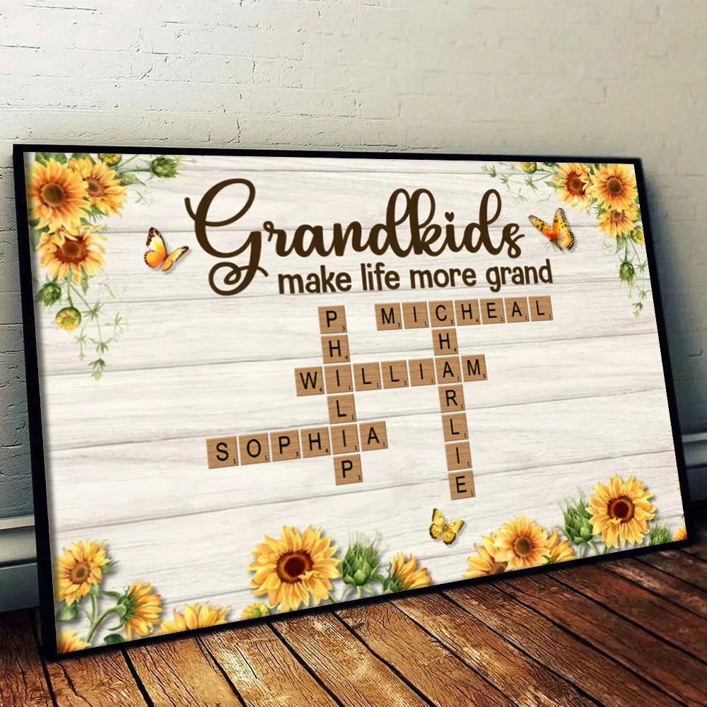 Grandkids Make Life More Grand Sunflower - Personalized Canvas Poster - Gift For Grandma, Family Members - Image 2