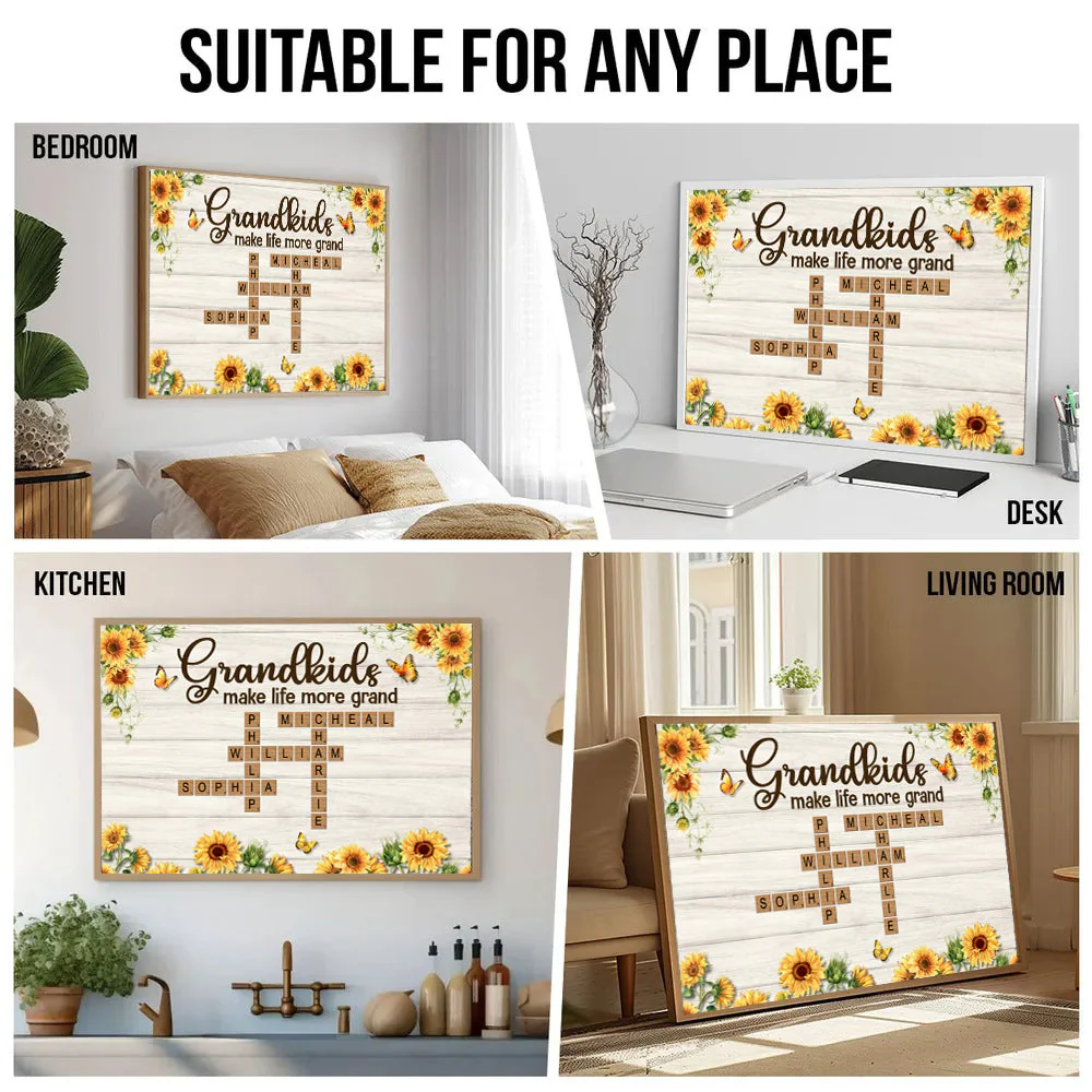 Grandkids Make Life More Grand Sunflower - Personalized Canvas Poster - Gift For Grandma, Family Members - Image 3