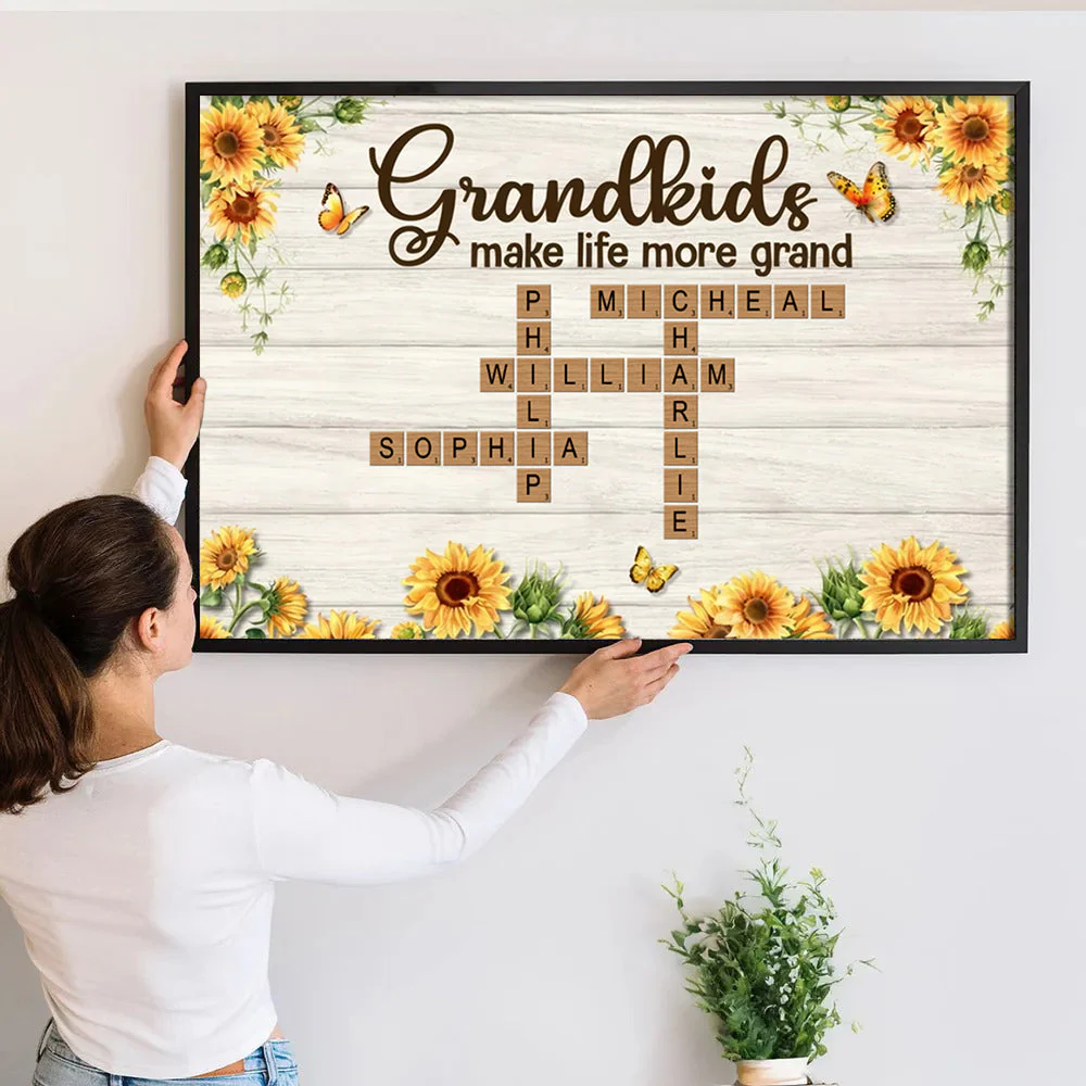 Grandkids Make Life More Grand Sunflower - Personalized Canvas Poster - Gift For Grandma, Family Members - Image 4