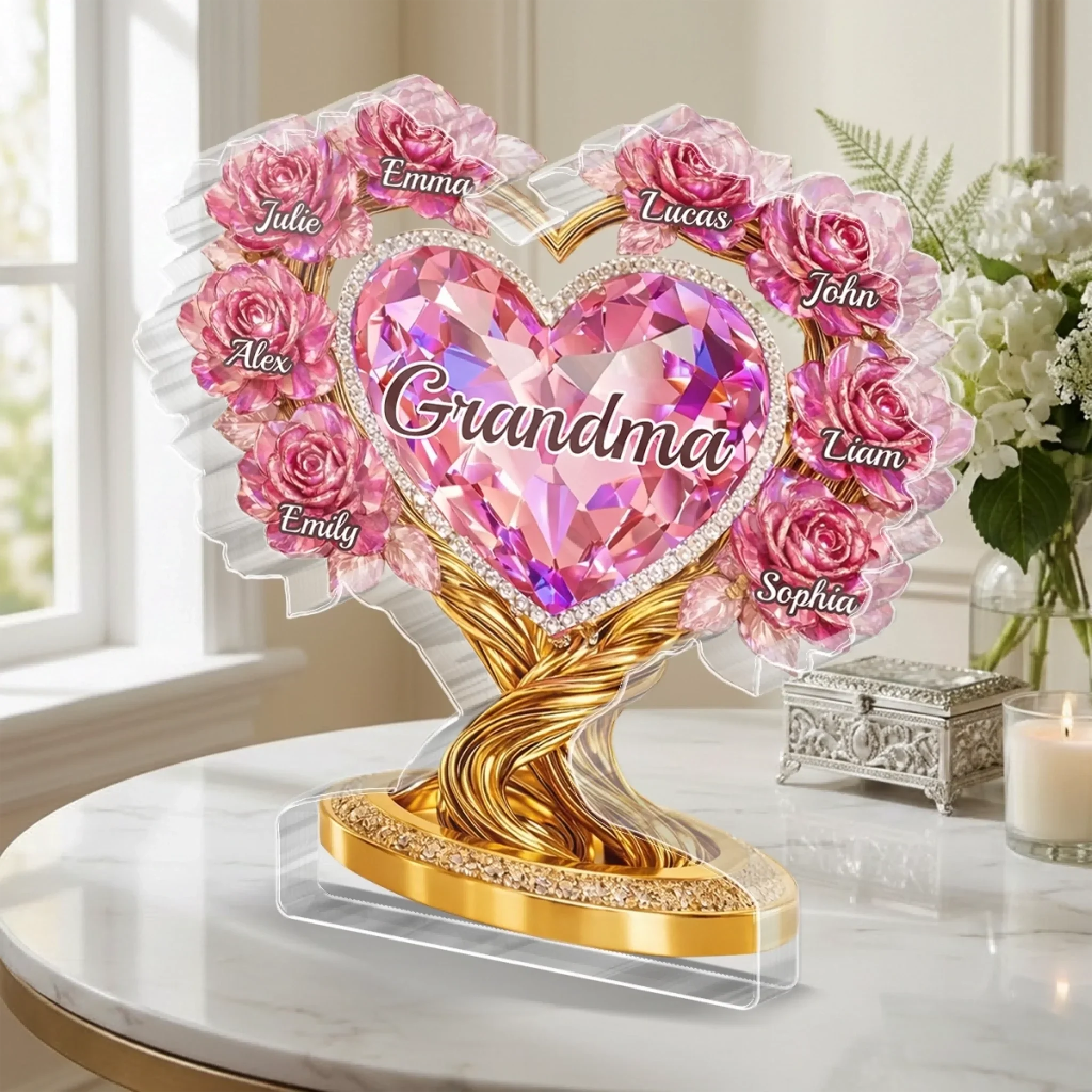 Grandma Love Never Ends - Personalized Shape Acrylic Plaque - Gift For Mom, Grandma HN02 - Image 3