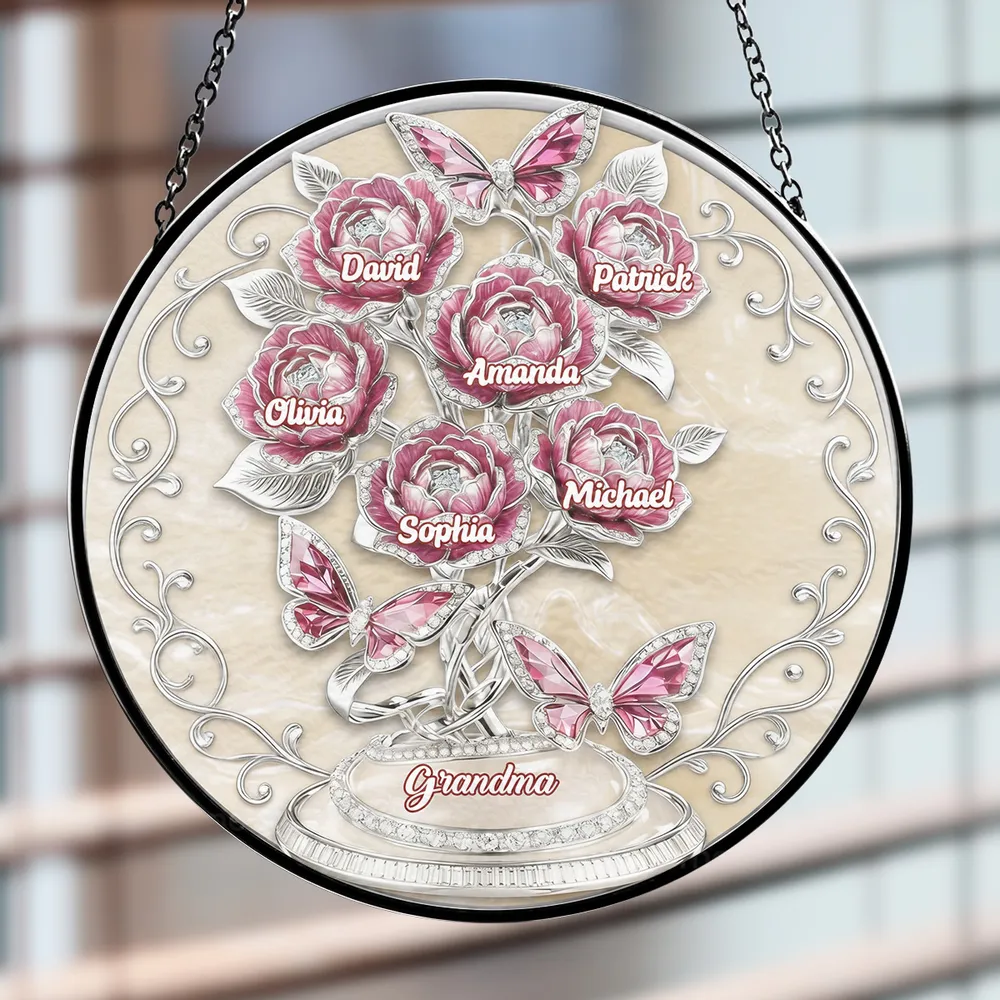 Grandma Lovely Flowers - Rose Flower Grandma - Personalized Window Hanging Suncatcher - Gift For Mom, Grandma HN02 - Image 2