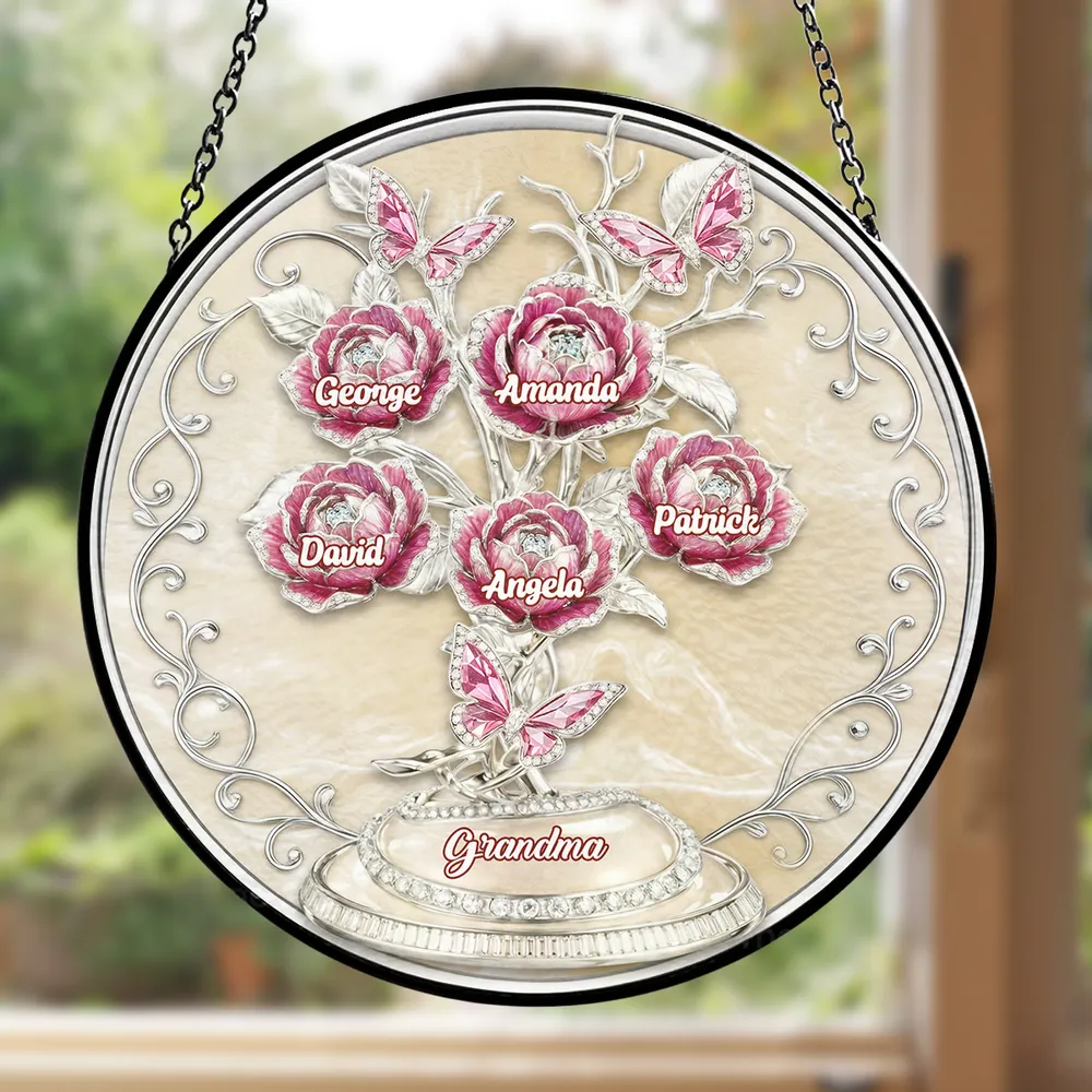 Grandma Lovely Flowers - Rose Flower Grandma - Personalized Window Hanging Suncatcher - Gift For Mom, Grandma HN02 - Image 4