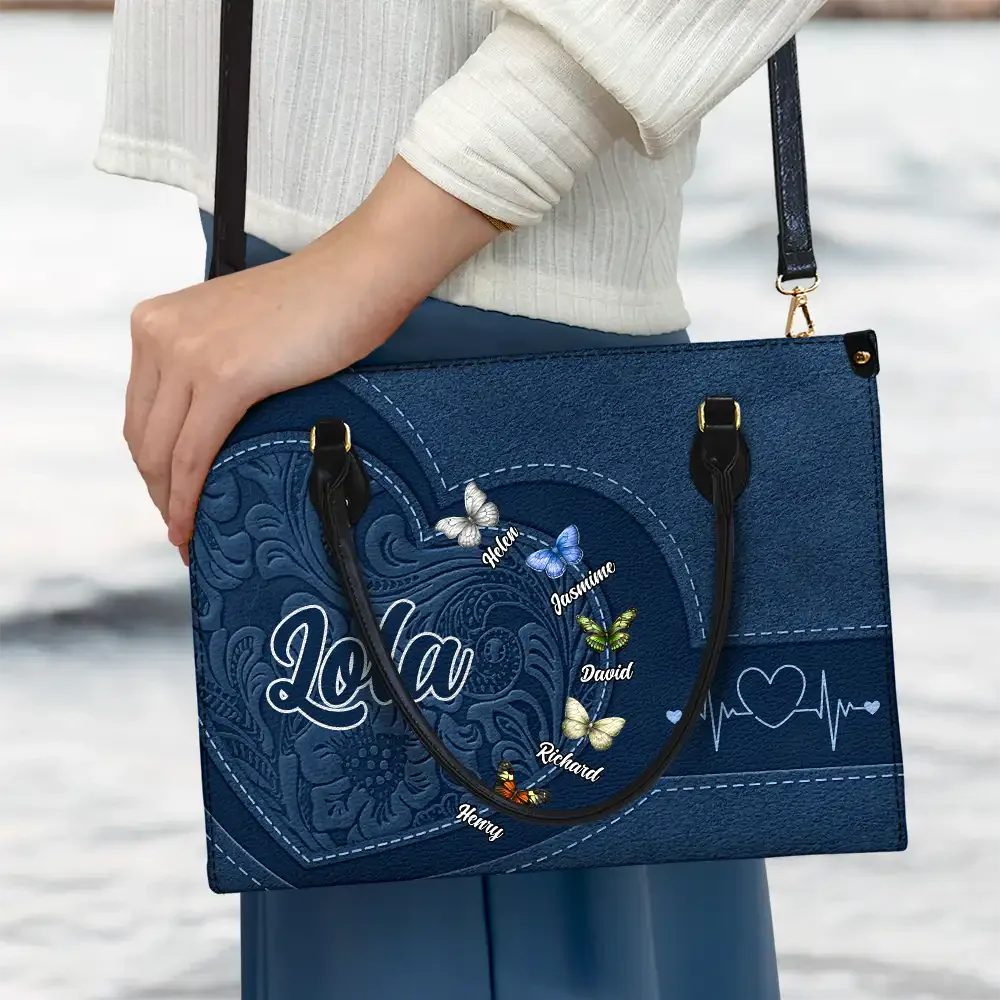 Grandma Mom Butterflies - Personalized Leather Bag - Gift For Mother, Grandma, Grandmother, Mother's Day | NA94 - Image 3