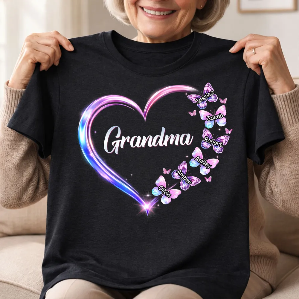 Grandma Mom Butterfly Heart with Kids' Names - Personalized Shirt - Gift For Mom, Grandma HN02 - Image 3