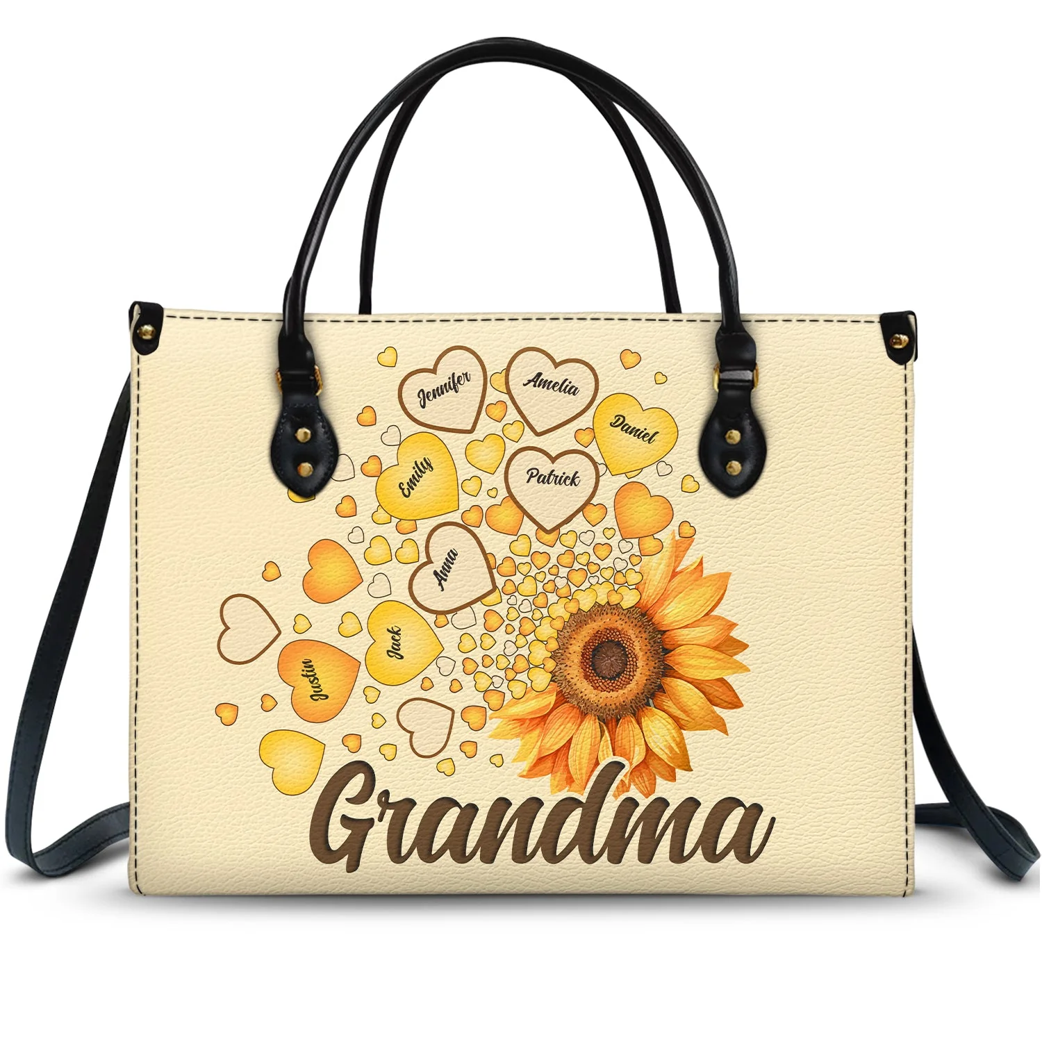 Grandma Mom Kids Sunflower - Personalized Leather Bag - Gift For Mother, Grandma, Grandmother, Mother's Day | NA94