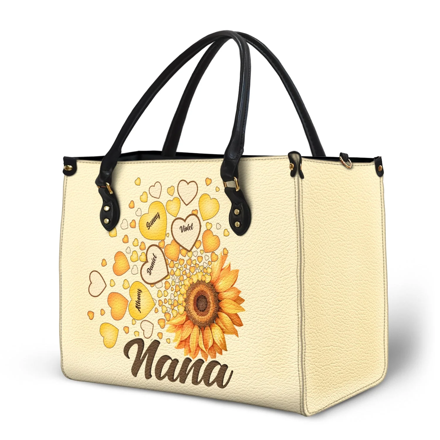 Grandma Mom Kids Sunflower - Personalized Leather Bag - Gift For Mother, Grandma, Grandmother, Mother's Day | NA94 - Image 2