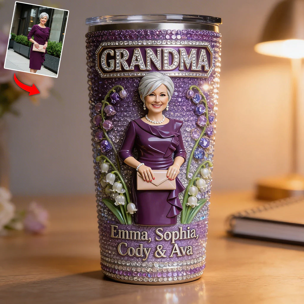 Grandma Purple Floral With Kids Name - Personalized Tumbler - Gift For Mom, Grandma