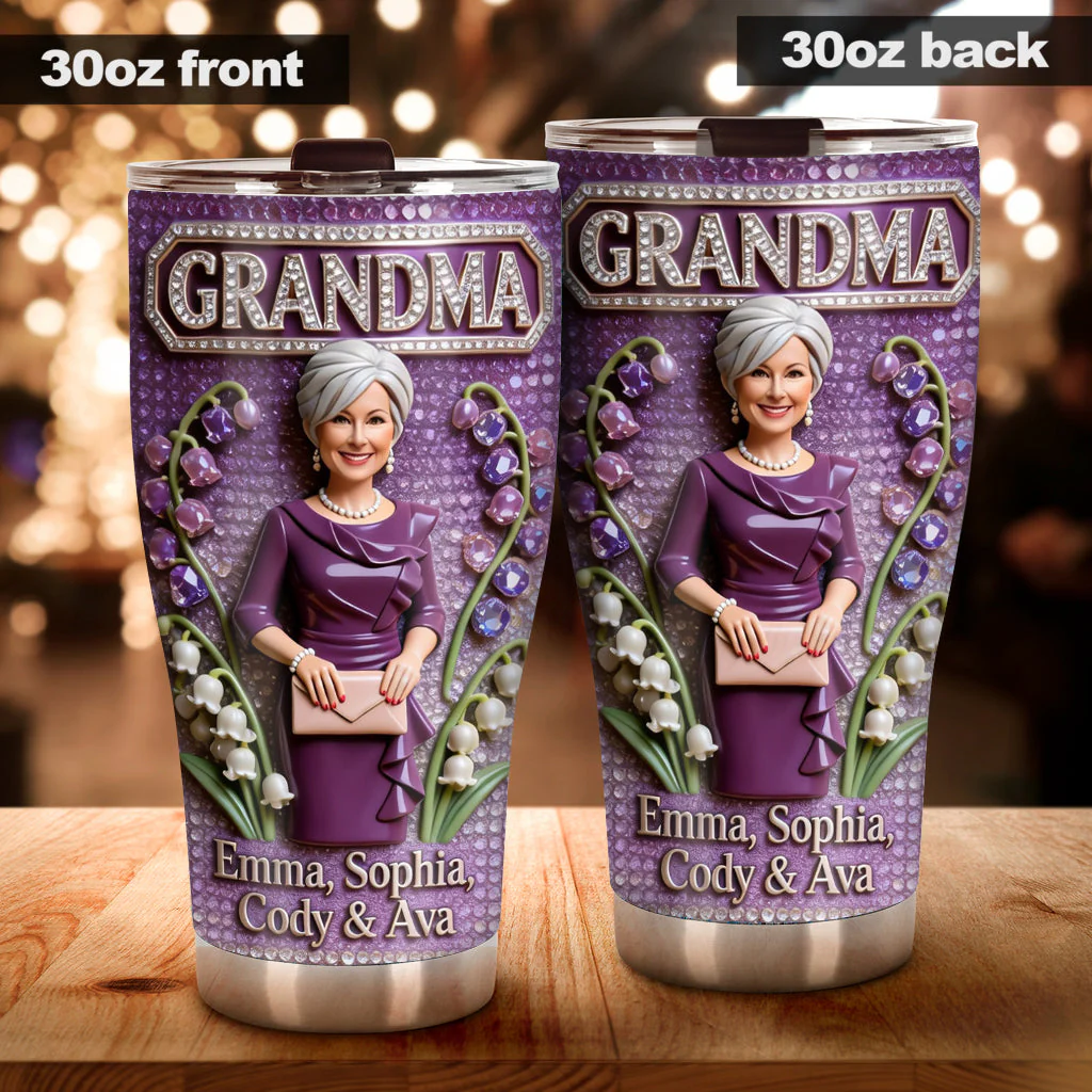 Grandma Purple Floral With Kids Name - Personalized Tumbler - Gift For Mom, Grandma - Image 2