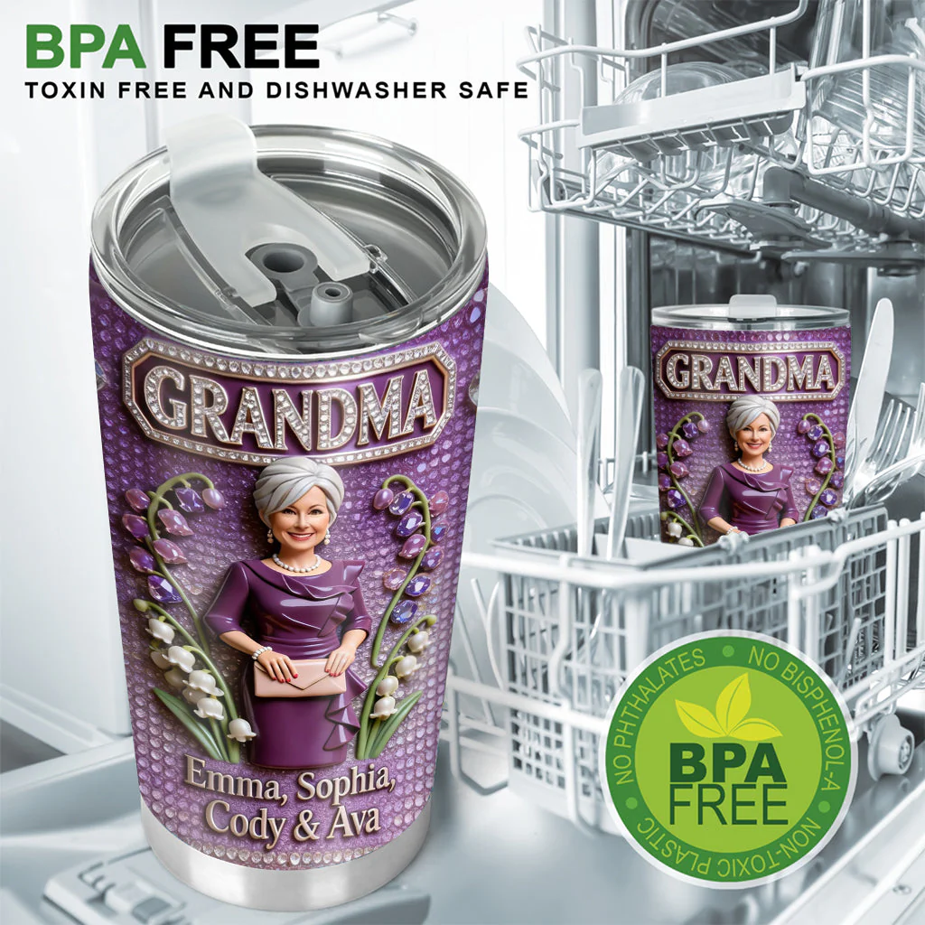 Grandma Purple Floral With Kids Name - Personalized Tumbler - Gift For Mom, Grandma - Image 5