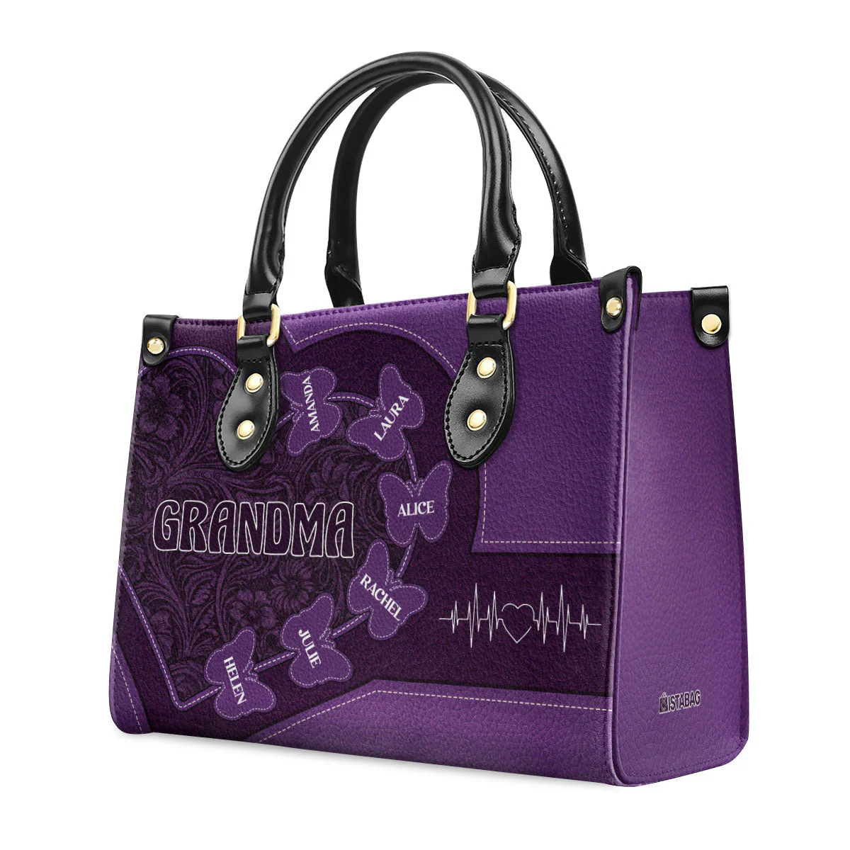 Grandma Purple Heart Butterfly - Personalized Leather Handbag - Gift For Grandma, Mother's Day HD95 - Image 5