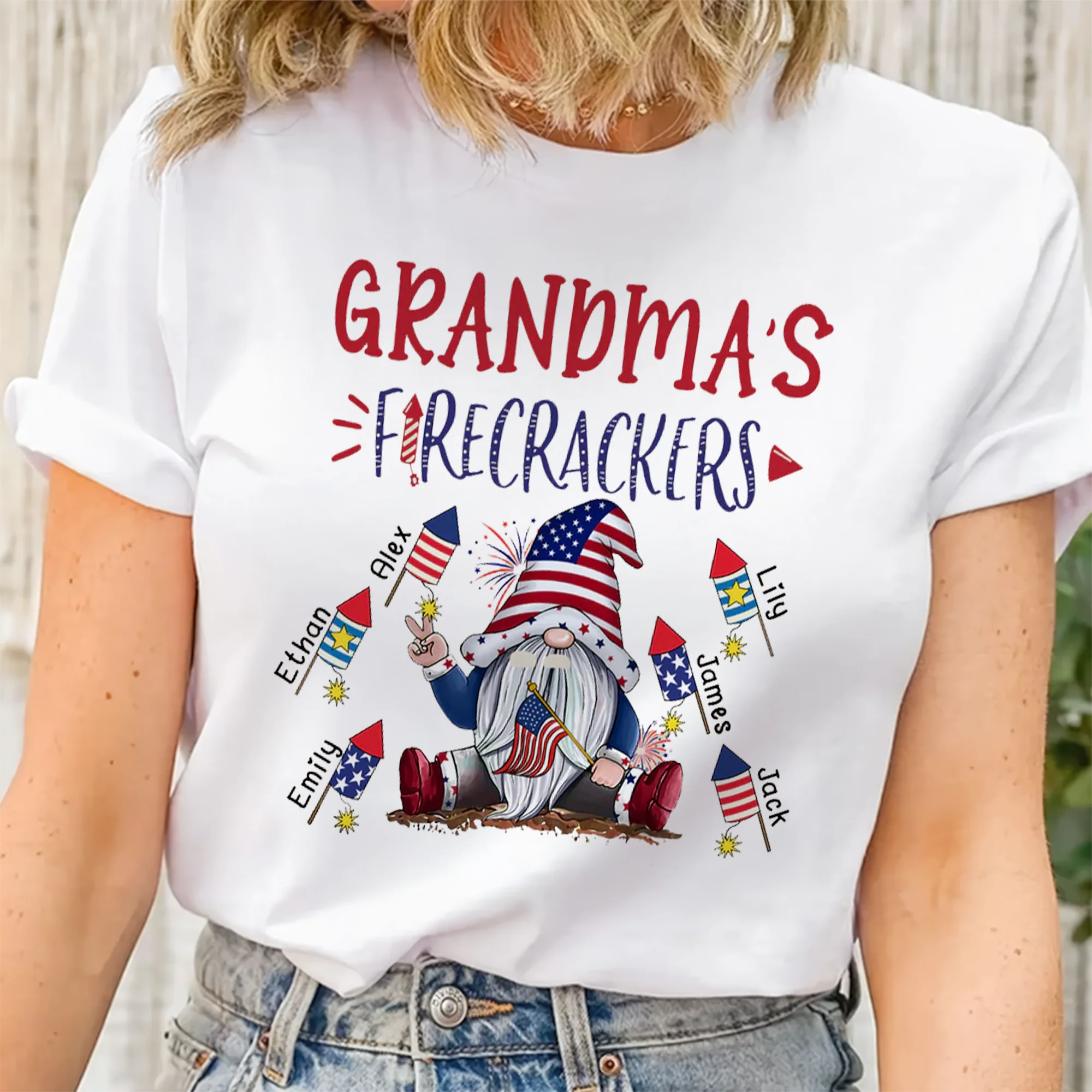 Grandma's Firecrackers Gnomes - Personalized Shirt - Patriotic Gift For Mom, Grandma - Image 2