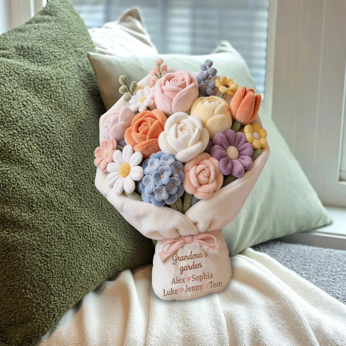 Grandma's Flowers Bouquet - Personalized Custom Shape Pillow - Gift For Grandma, Mom, Kids | HH01 - Image 5
