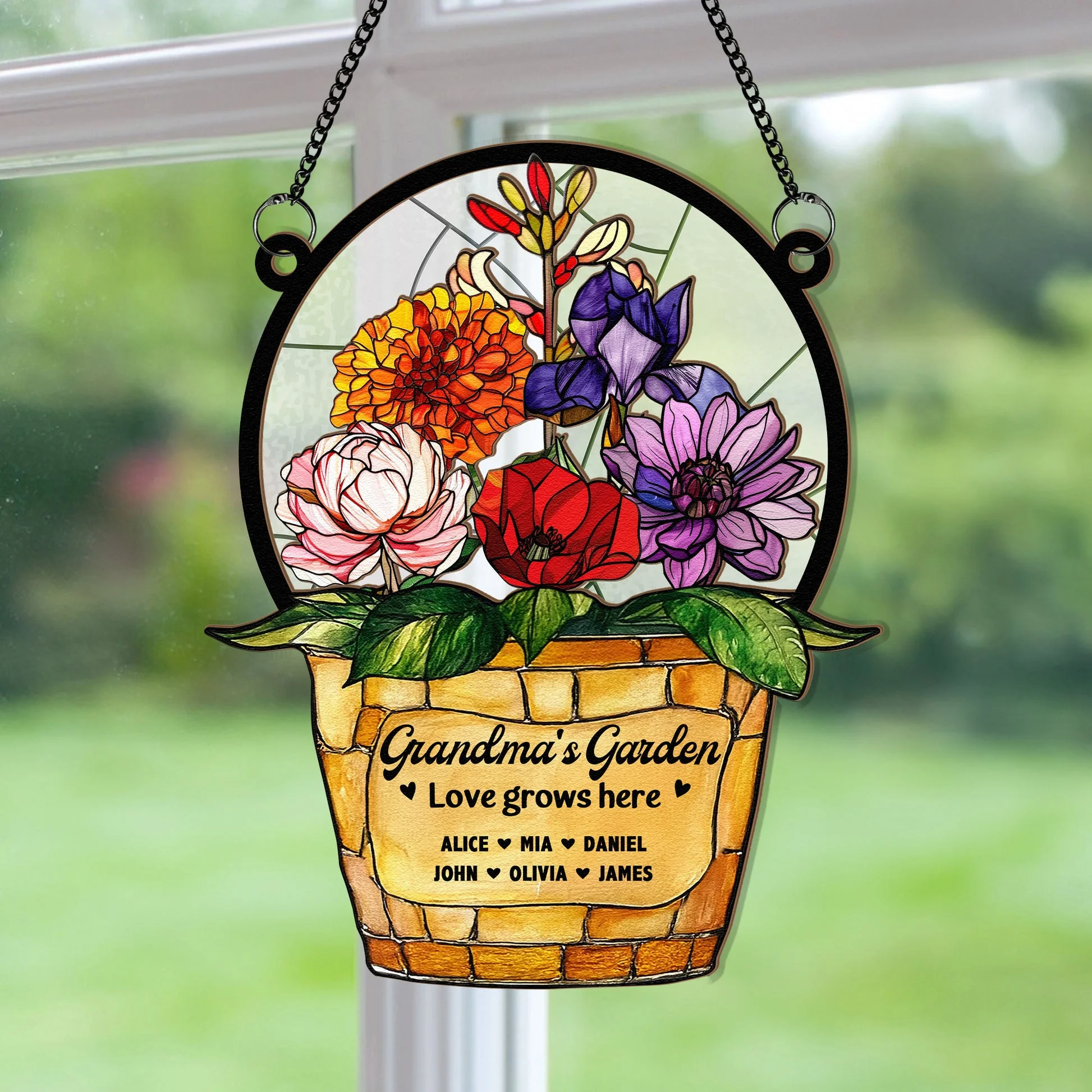 Grandma's Garden Love Grows Here - Personalized Window Hanging Suncatcher Ornament - Gifts For Grandma NL122 - Image 2