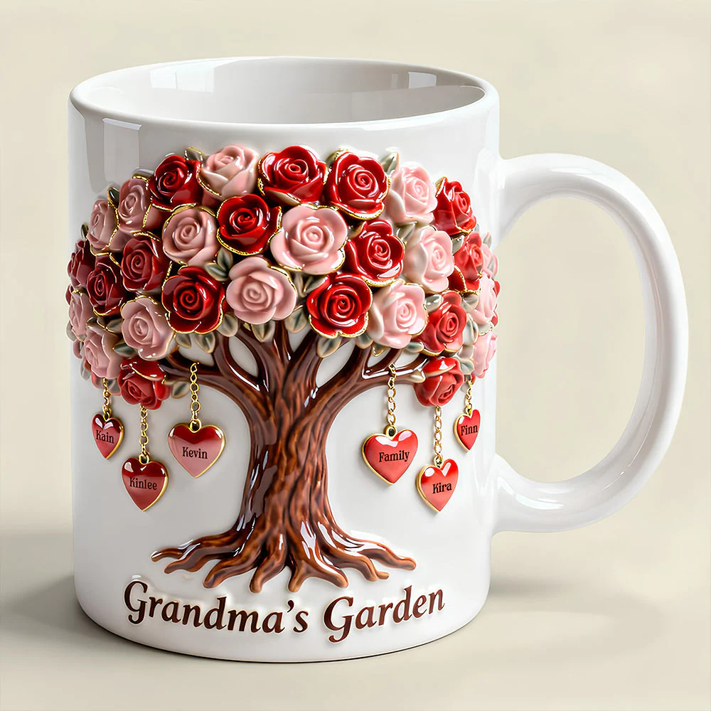 Grandma's Garden Rose Tree Family Heart - Personalized Mug - Gift For Mom, Grandma HN02 - Image 4