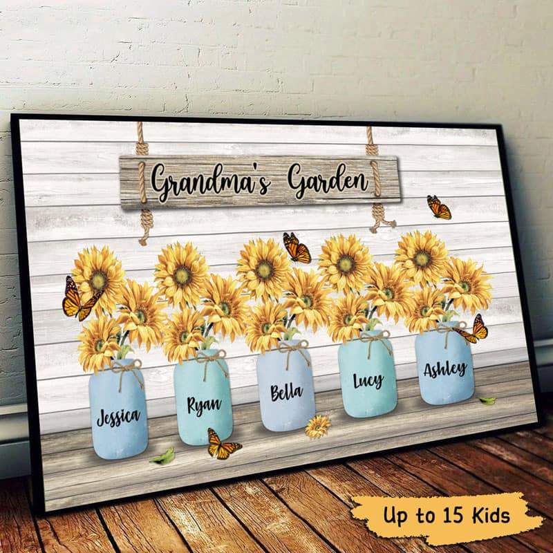 Grandma‘s Garden Sunflower Vase - Personalized Canvas Poster - Gift For Mom, Grandma HN02