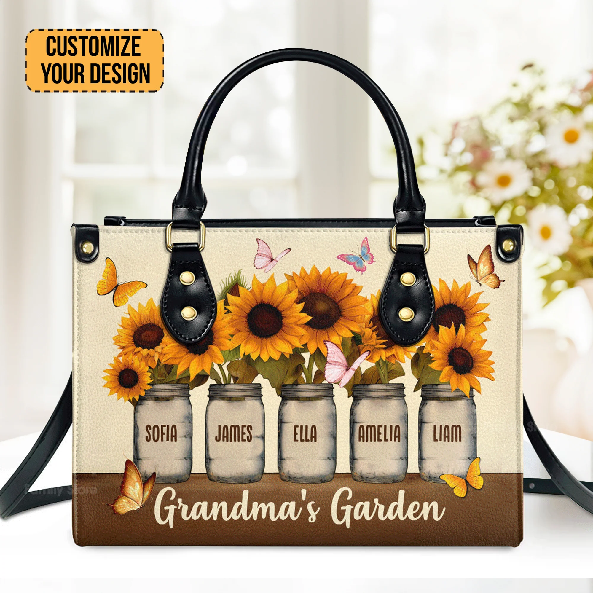 Grandma's Garden - Thoughtful Gift For Grandma, Grandmother - Personalized Leather Handbag With Handle - AT4080809