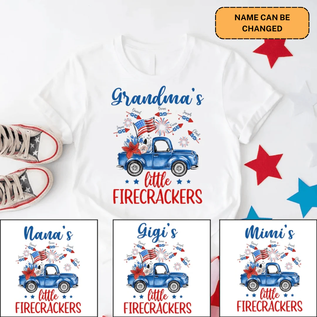 Grandma's Little Firecrackers 4th of July Patriotic - Personalized T-shirt - Gift For Grandma, Mother's Day HN02