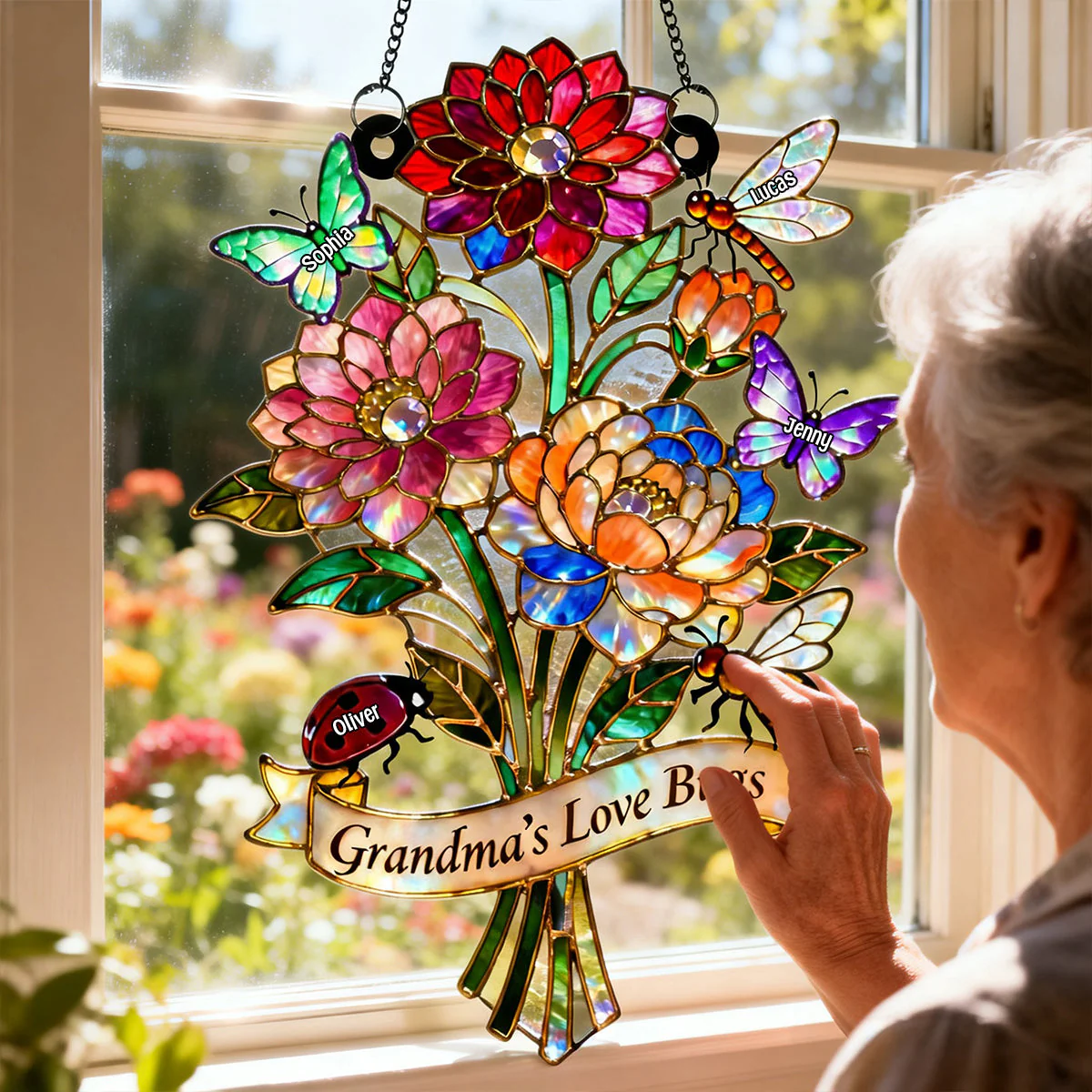 Grandma's Love Bugs - Personalized Window Hanging Suncatcher - Gift For Mom, Grandma HN02 - Image 2