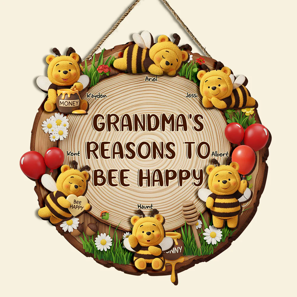 Grandma's Reasons To Bee Happy - Personalized Custom Shaped Wood Sign - Gift For Mom, Grandma NL122