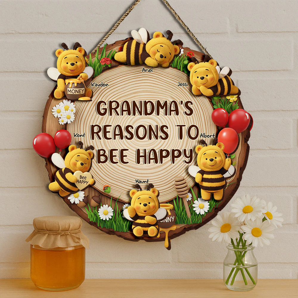 Grandma's Reasons To Bee Happy - Personalized Custom Shaped Wood Sign - Gift For Mom, Grandma NL122 - Image 3