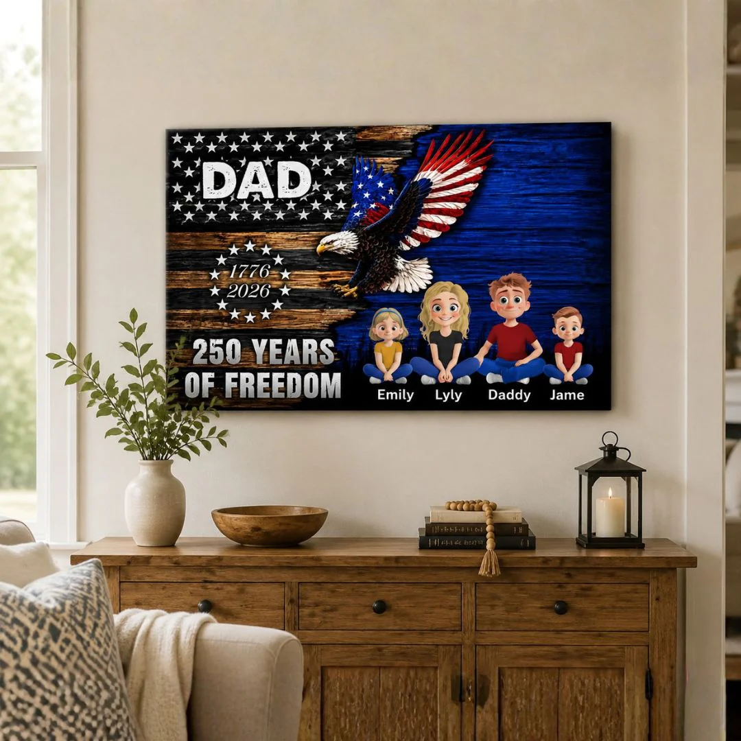 Grandpa Dad Nation Flag 250 Years Of American Freedom - Personalized Poster Canvas - Gifts For Dad, Grandpa, Patriotic Family - Image 2