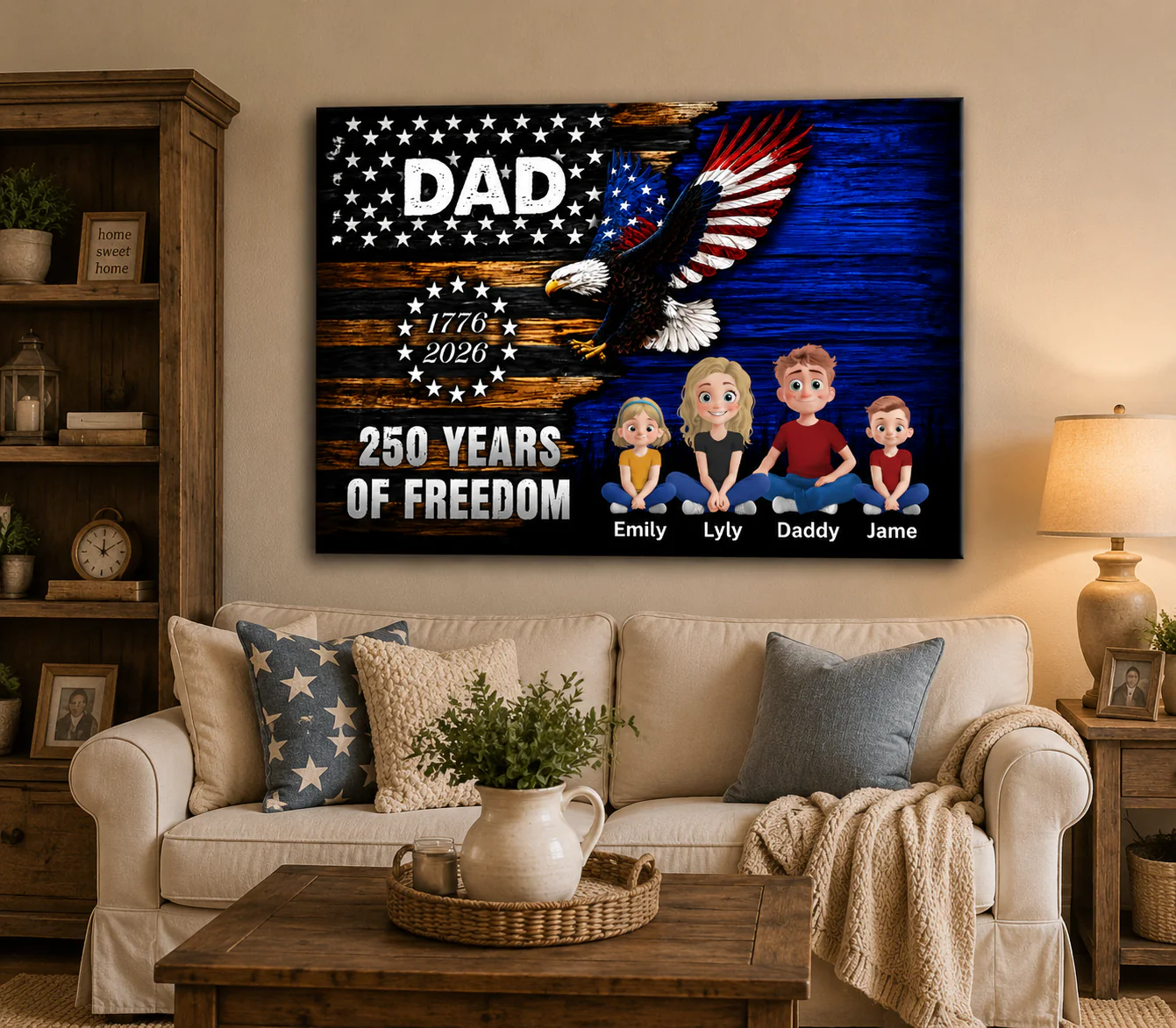 Grandpa Dad Nation Flag 250 Years Of American Freedom - Personalized Poster Canvas - Gifts For Dad, Grandpa, Patriotic Family - Image 3