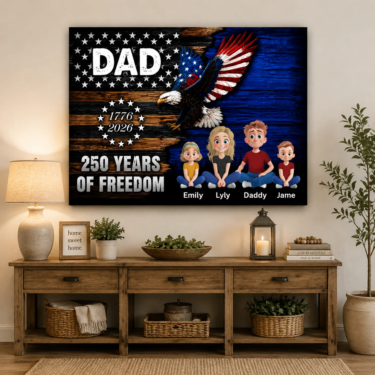 Grandpa Dad Nation Flag 250 Years Of American Freedom - Personalized Poster Canvas - Gifts For Dad, Grandpa, Patriotic Family - Image 4