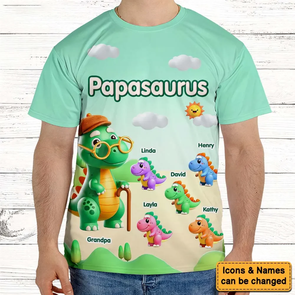 Grandpasaurus And Grandkids - Personalized 3D Printed Shirt - Gift For Grandpa, Grandkids, Fathers Day NA94 - Image 4