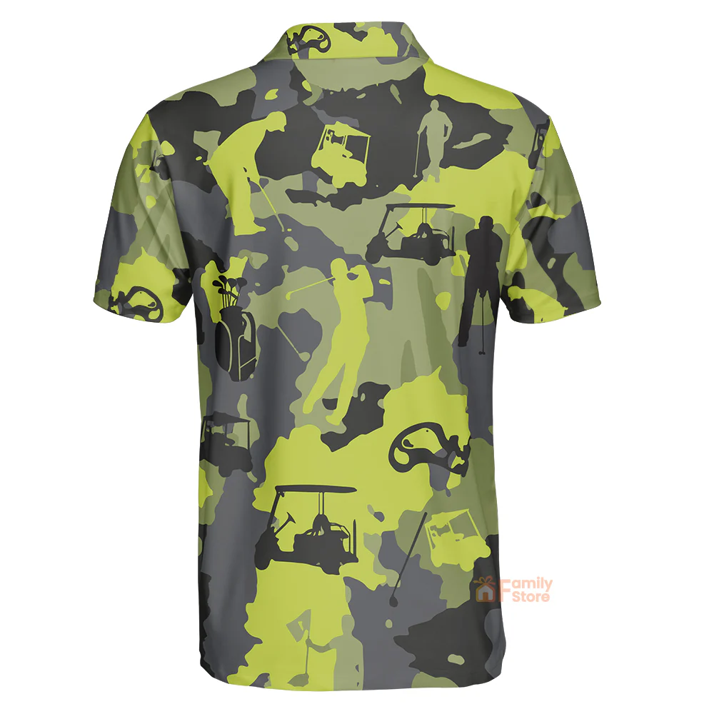 Green And Grey Camouflage, Military Streetwear, Camo Men Golf Polo Shirt - Image 2